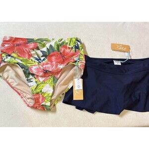 Lot of 2 Kona Sol Size Small Bikini Bottoms NWT Navy Skirt Pink & Green Floral